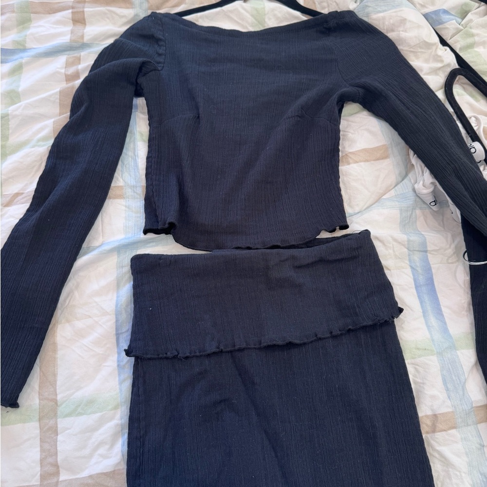 Black Long Sleeve Top and Skirt Set